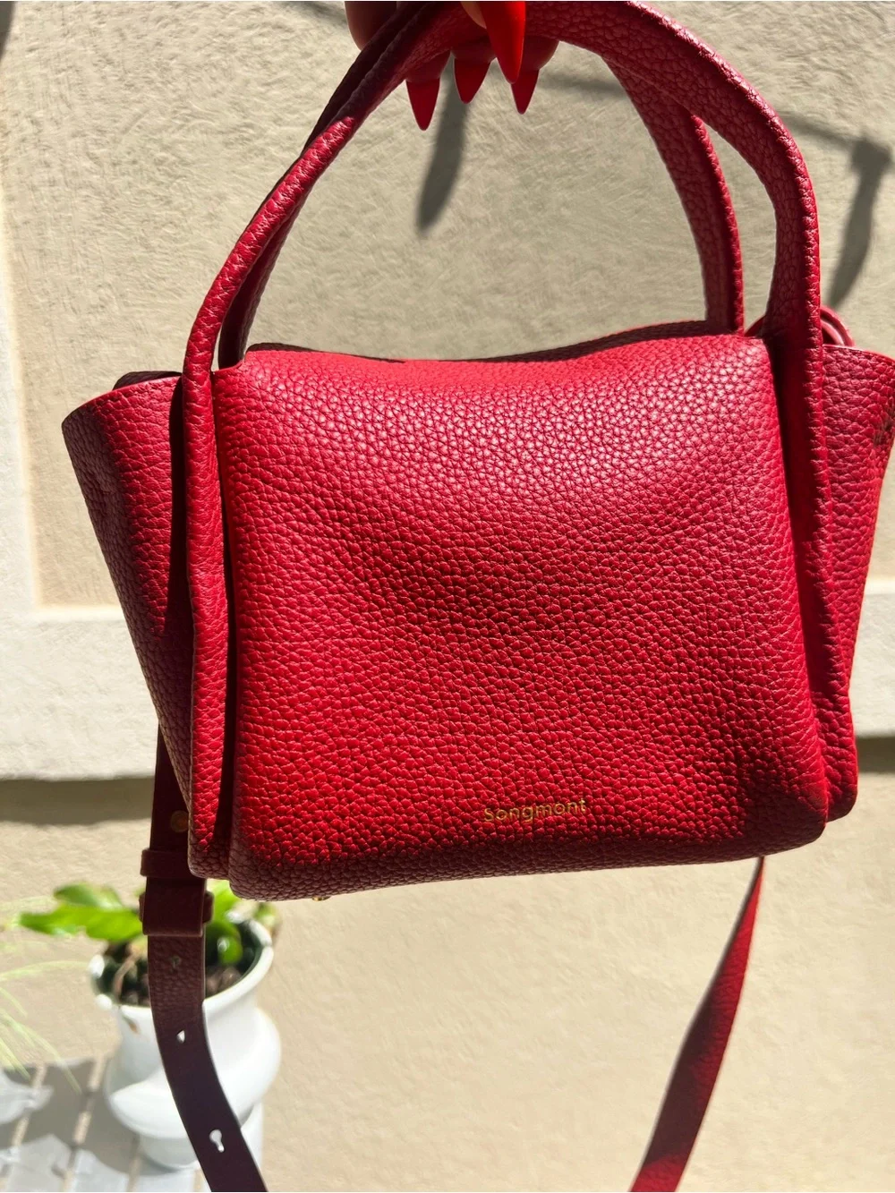 Songmont Mini Song Bag - Lucky Red Soft Leather Bucket Handbag
